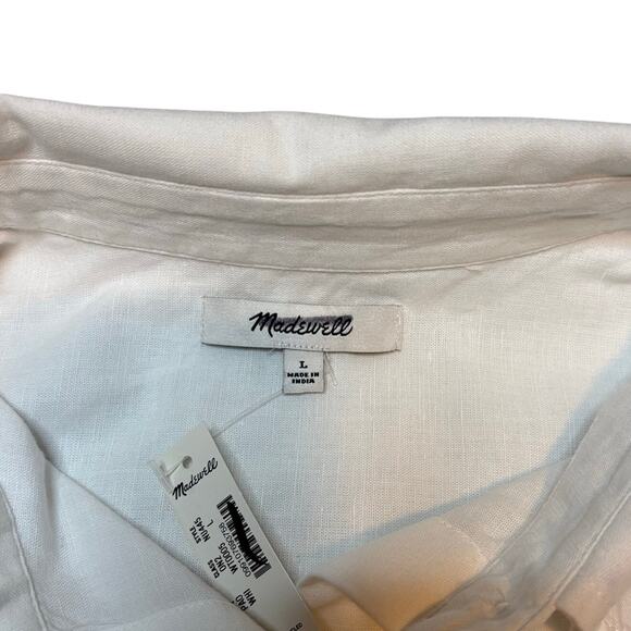 Madewell Linen Cotton Cropped Button-Up Shirt White NWT Size L - Picture 8 of 9